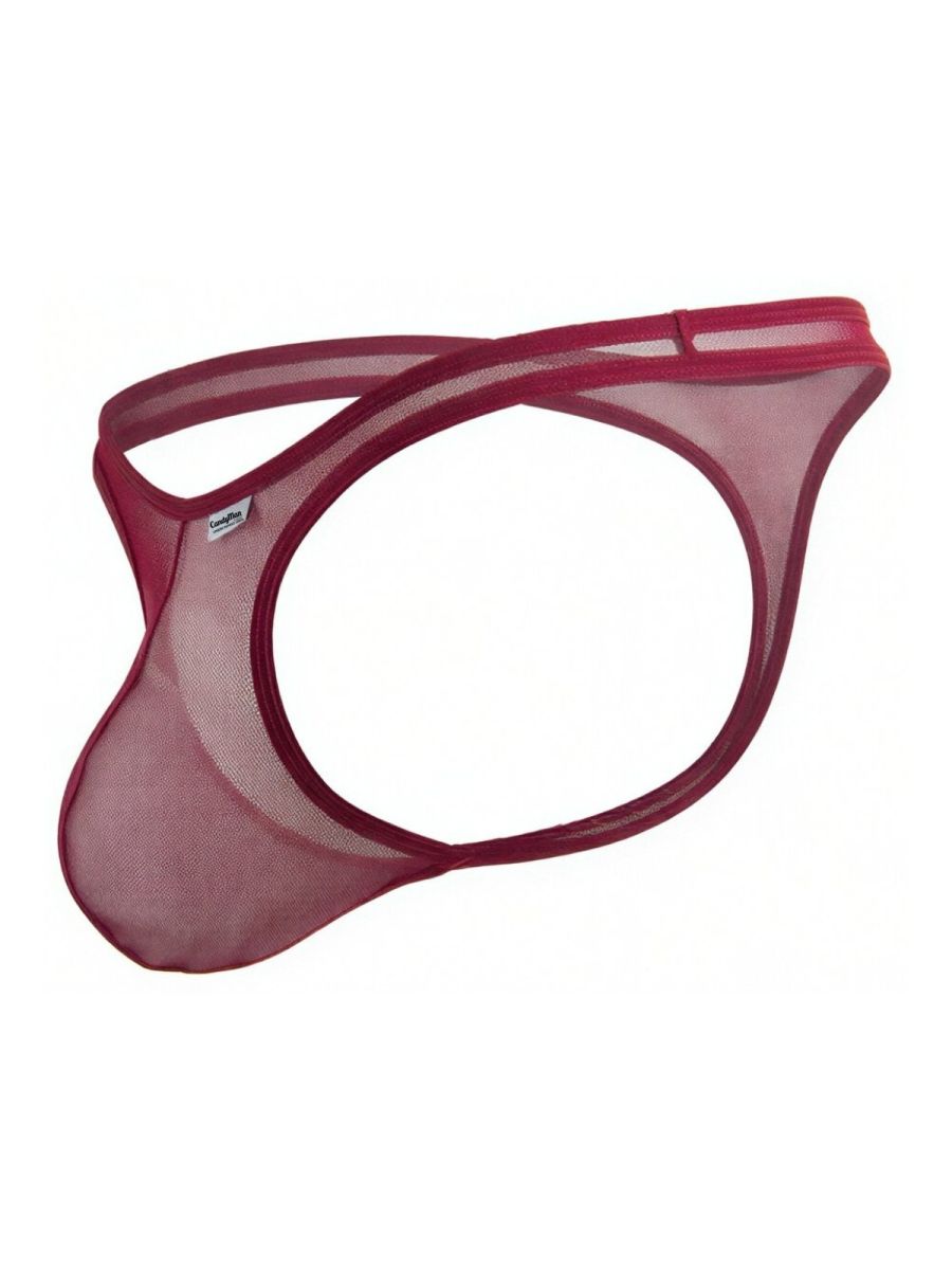 CandyMan Sheer Mesh Thongs - Burgundy Mesh