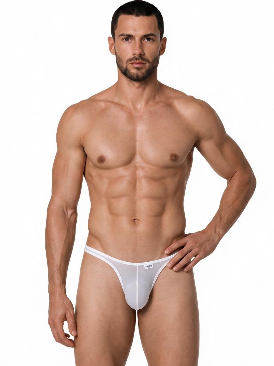 CandyMan Sheer Mesh Thongs - White Mesh