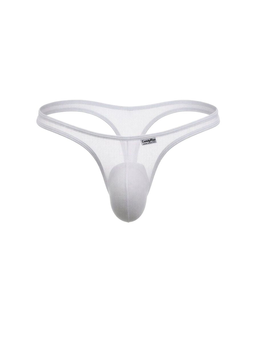 CandyMan Sheer Mesh Thongs - White Mesh