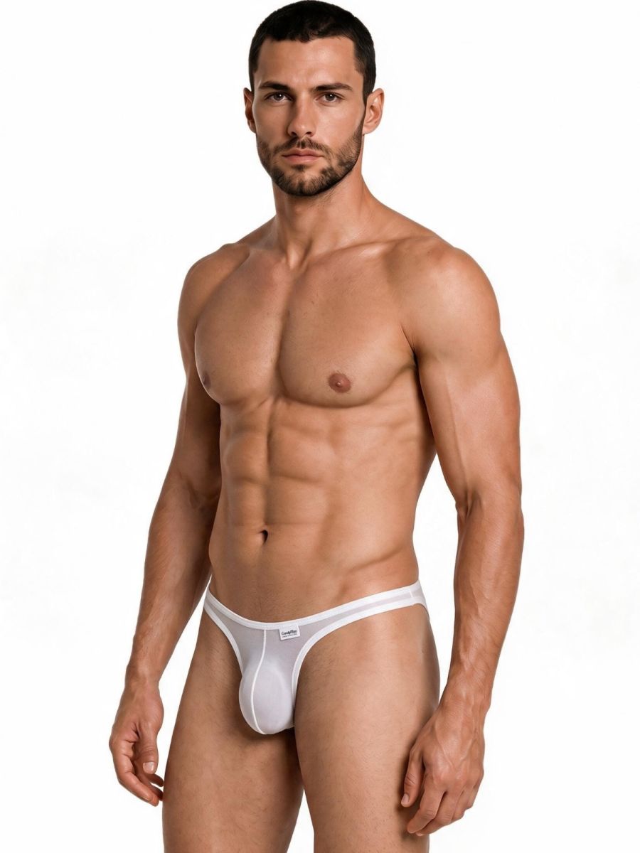 CandyMan Sheer Mesh Thongs - White Mesh