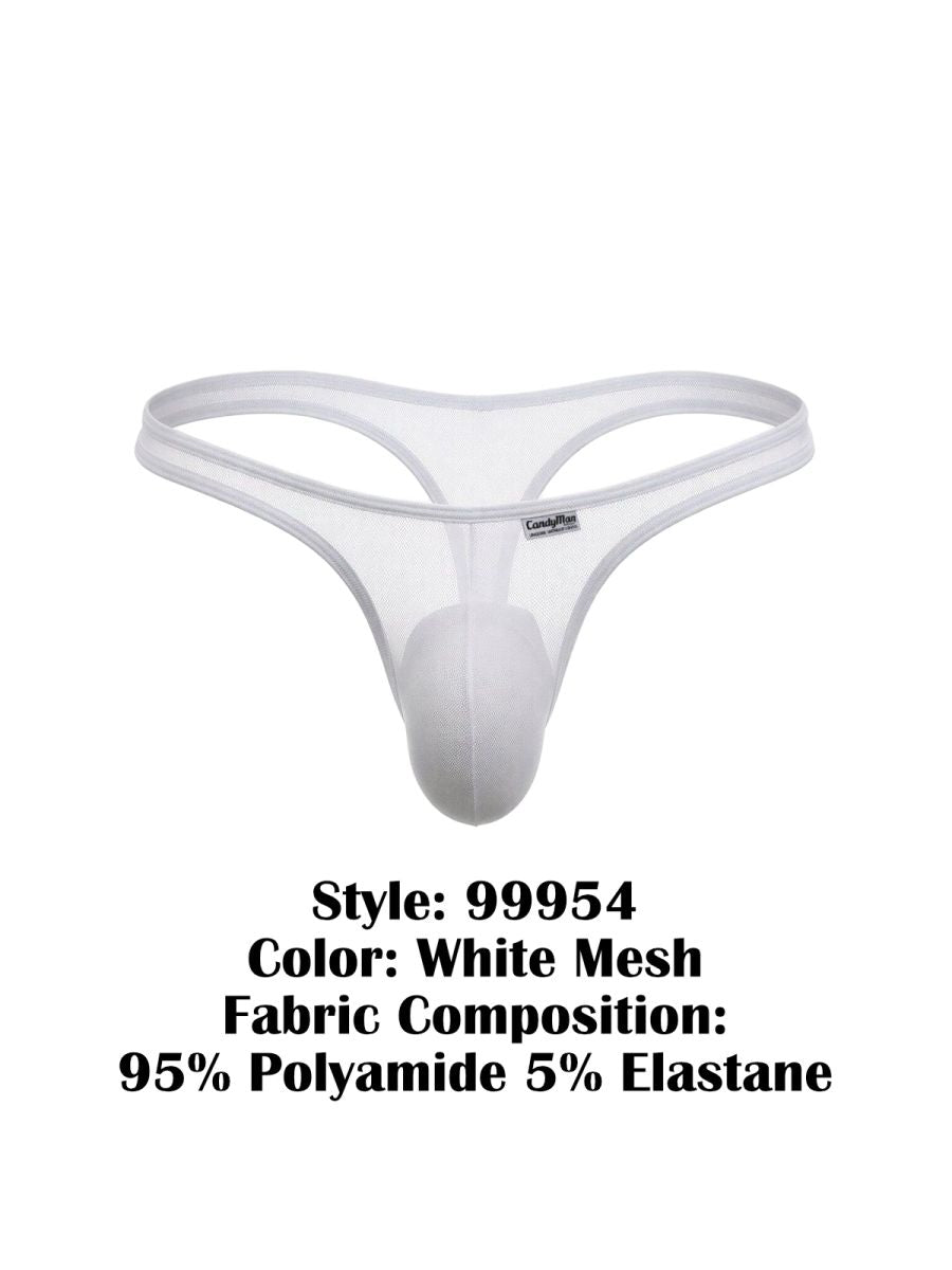 CandyMan Sheer Mesh Thongs - White Mesh