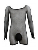 CandyMan Patterned Fishnet Long Sleeve Bodysuit - Black
