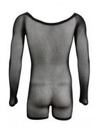 CandyMan Patterned Fishnet Long Sleeve Bodysuit - Black