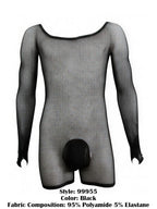 CandyMan Patterned Fishnet Long Sleeve Bodysuit - Black