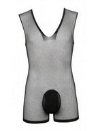 CandyMan Sheer Textured Mesh Lace-Up Bodysuit - Black
