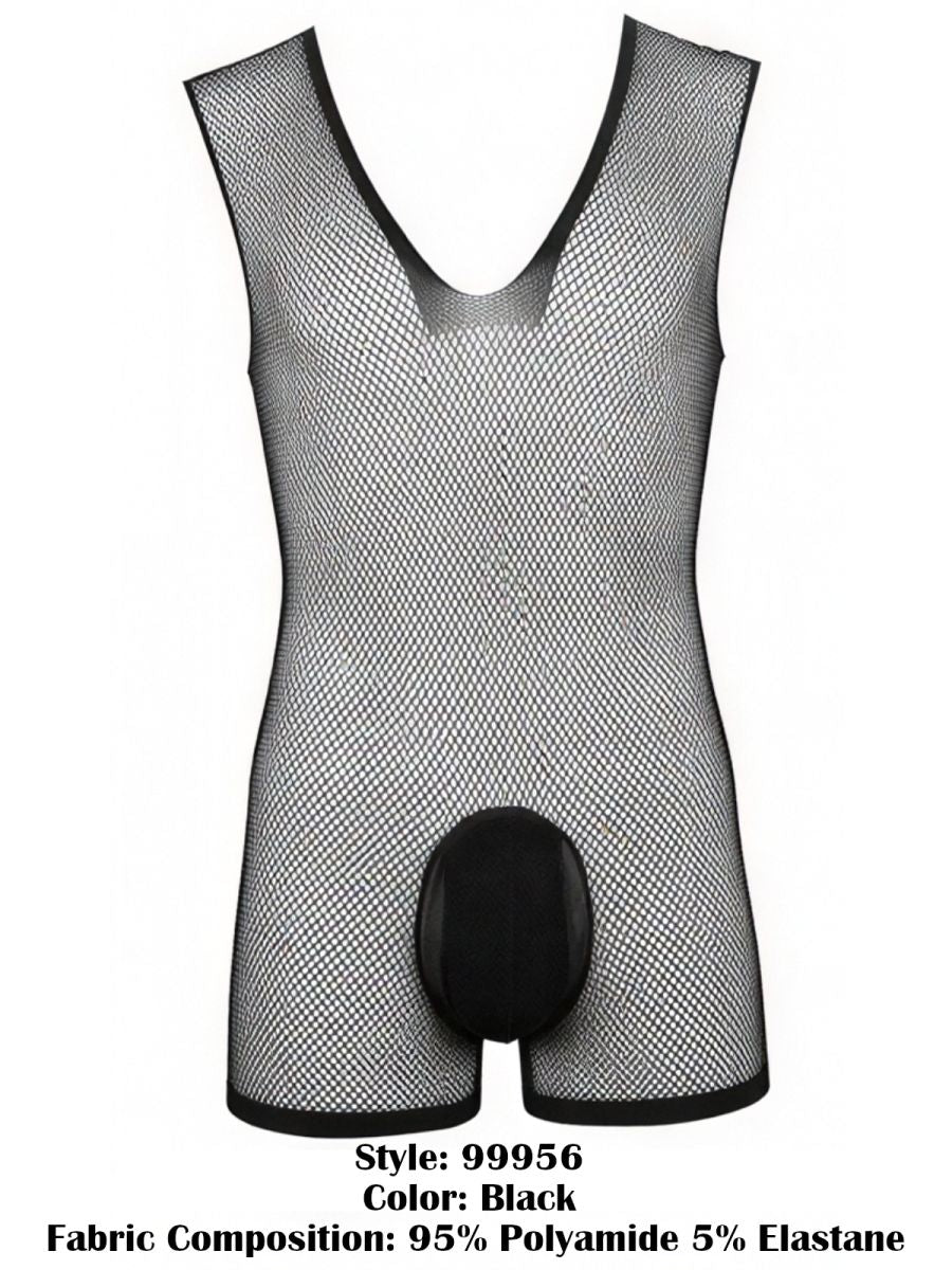 CandyMan Sheer Textured Mesh Lace-Up Bodysuit - Black
