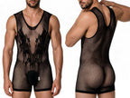 CandyMan Sheer Patterned Bodysuit - Black