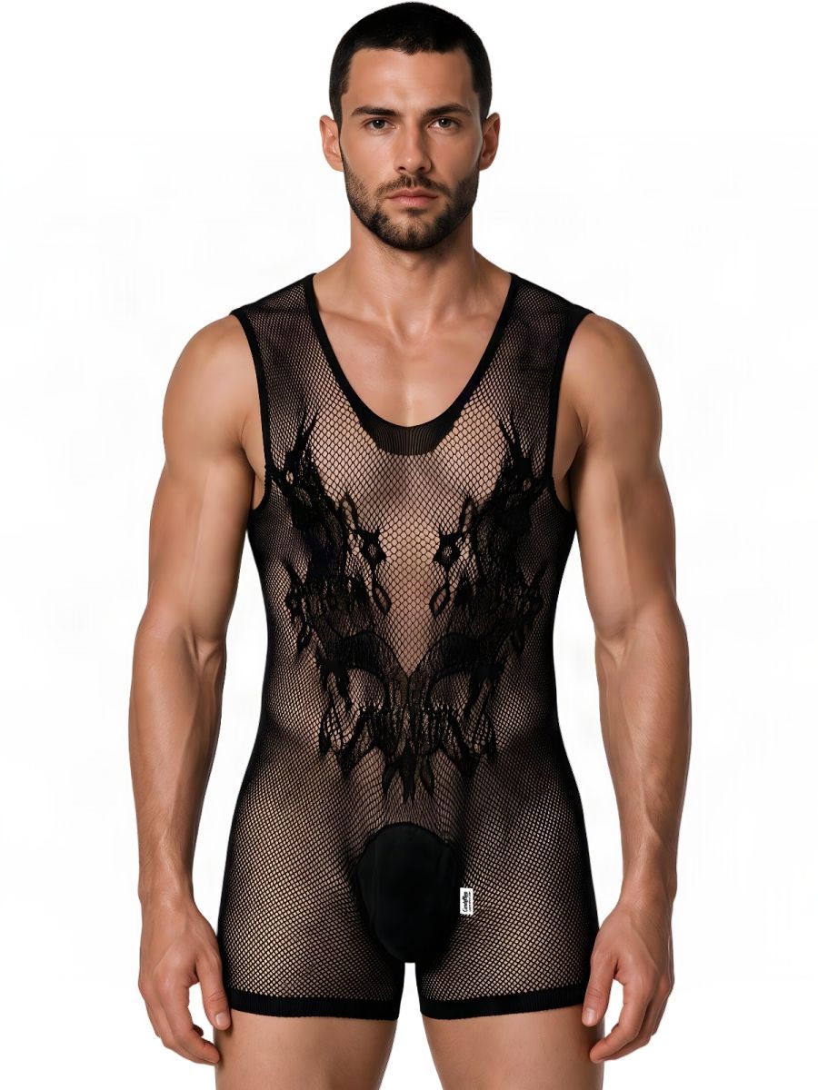 CandyMan Sheer Patterned Bodysuit - Black