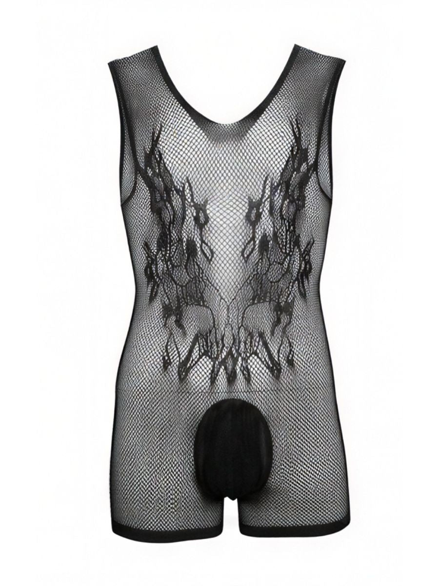 CandyMan Sheer Patterned Bodysuit - Black