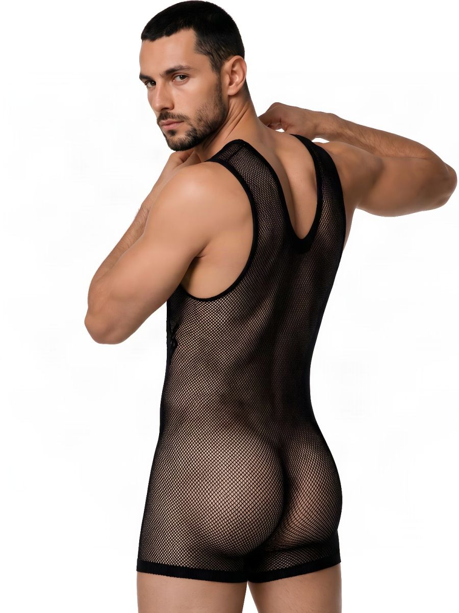 CandyMan Sheer Patterned Bodysuit - Black