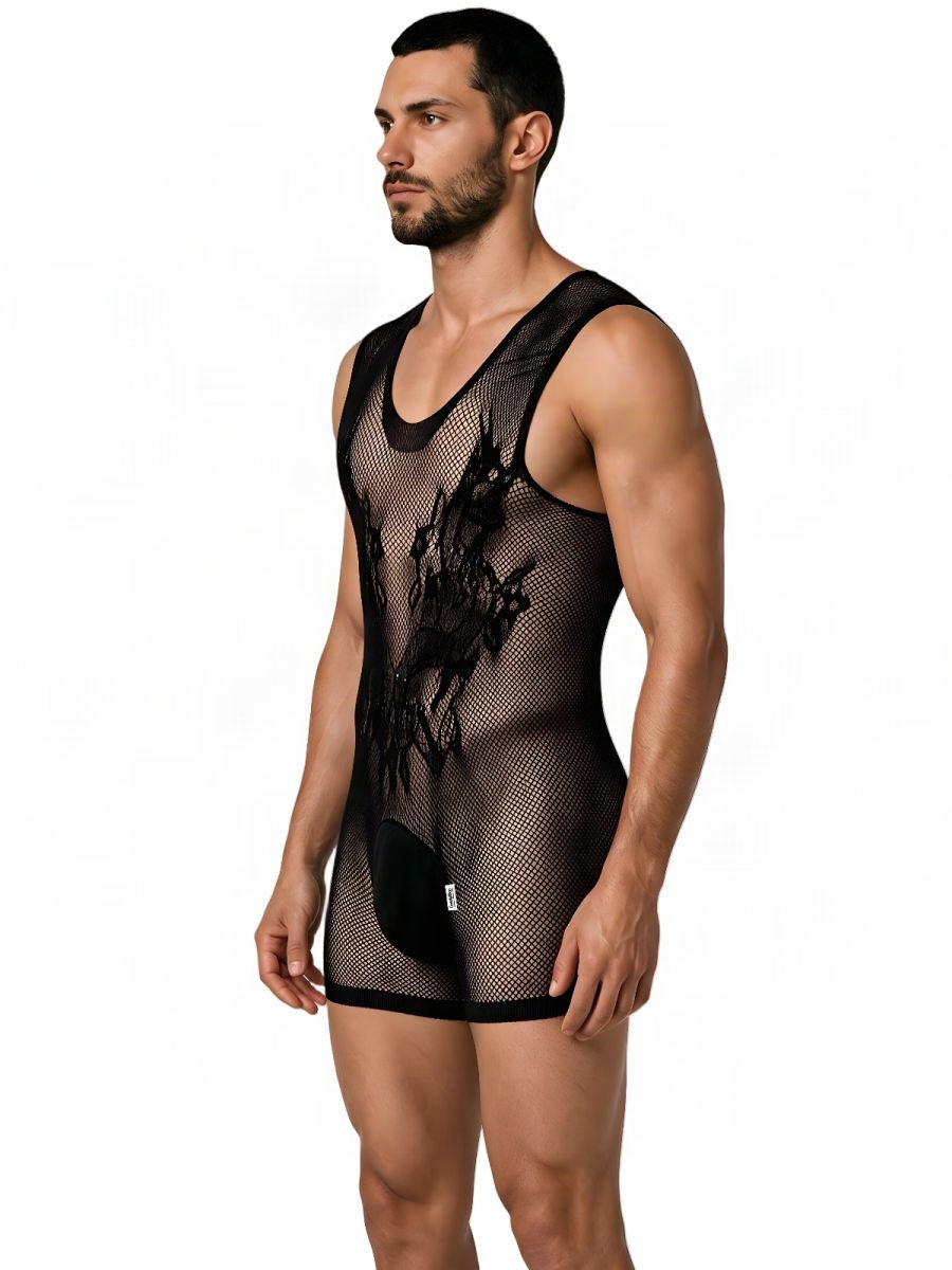 CandyMan Sheer Patterned Bodysuit - Black