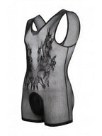 CandyMan Sheer Patterned Bodysuit - Black