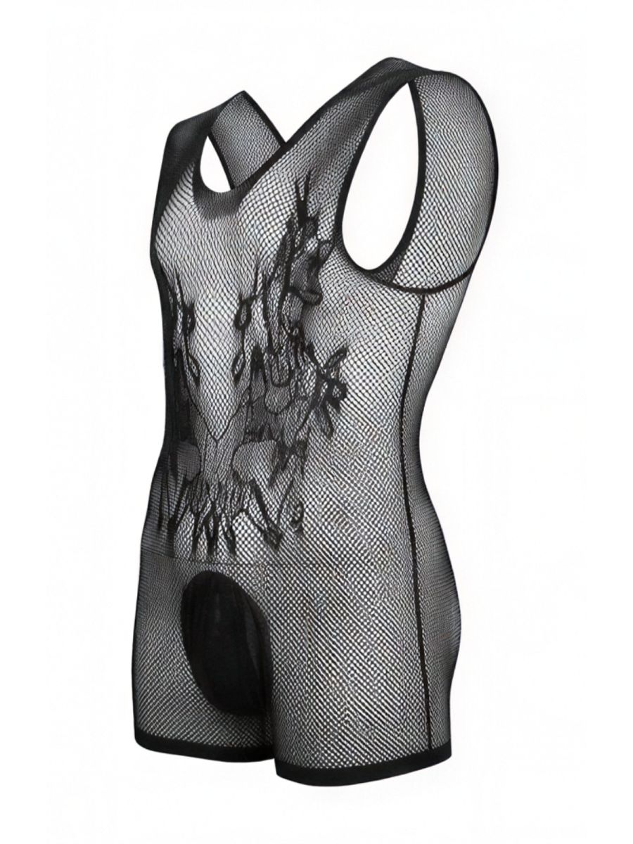 CandyMan Sheer Patterned Bodysuit - Black