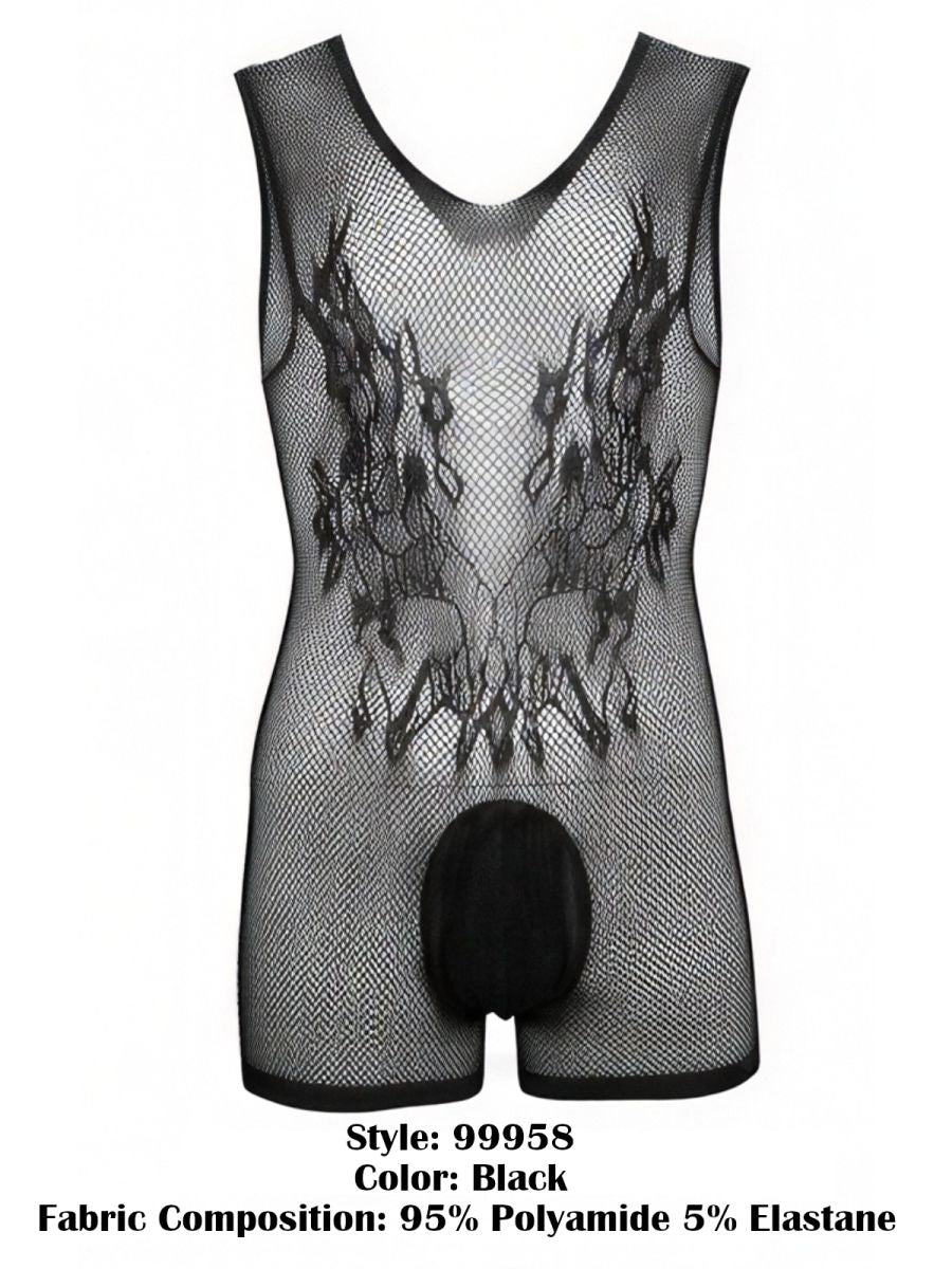 CandyMan Sheer Patterned Bodysuit - Black