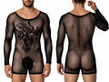 CandyMan Bodysuit Alluring Sheer Long Sleeve - Black