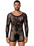 CandyMan Bodysuit Alluring Sheer Long Sleeve - Black