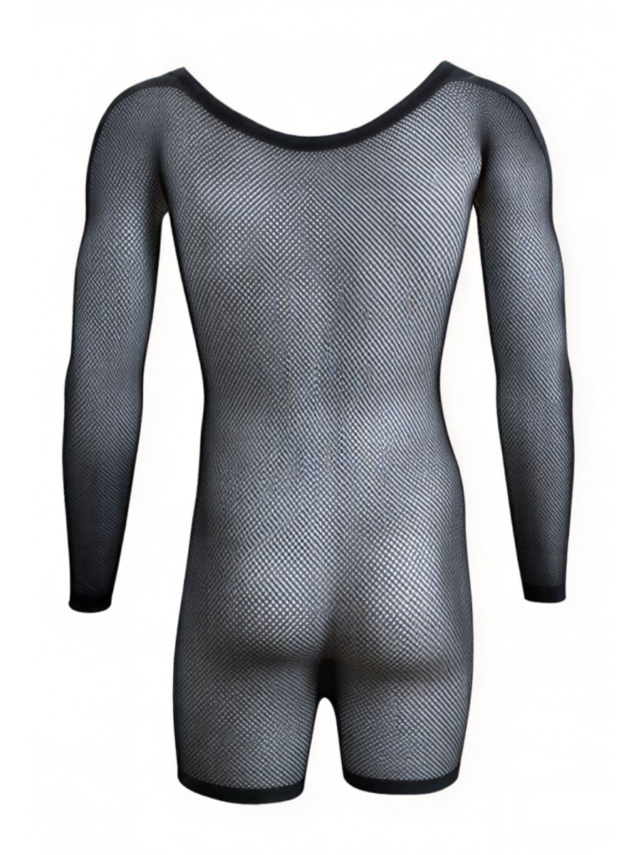 CandyMan Bodysuit Alluring Sheer Long Sleeve - Black