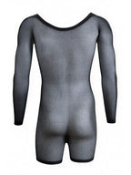 CandyMan Bodysuit Alluring Sheer Long Sleeve - Black