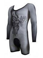CandyMan Bodysuit Alluring Sheer Long Sleeve - Black