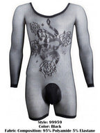CandyMan Bodysuit Alluring Sheer Long Sleeve - Black