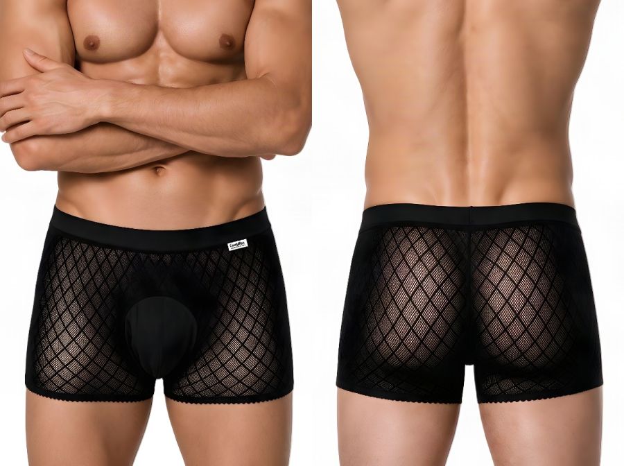 CandyMan Sheer Geometric Mesh Boxer Briefs - Black
