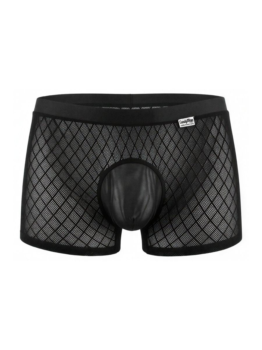 CandyMan Sheer Geometric Mesh Boxer Briefs - Black