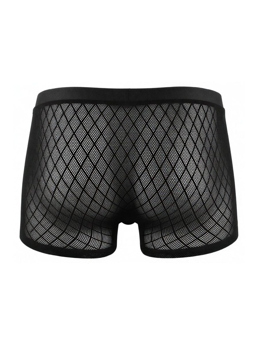 CandyMan Sheer Geometric Mesh Boxer Briefs - Black