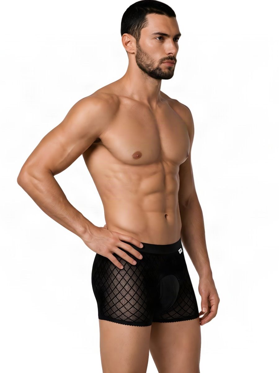 CandyMan Sheer Geometric Mesh Boxer Briefs - Black