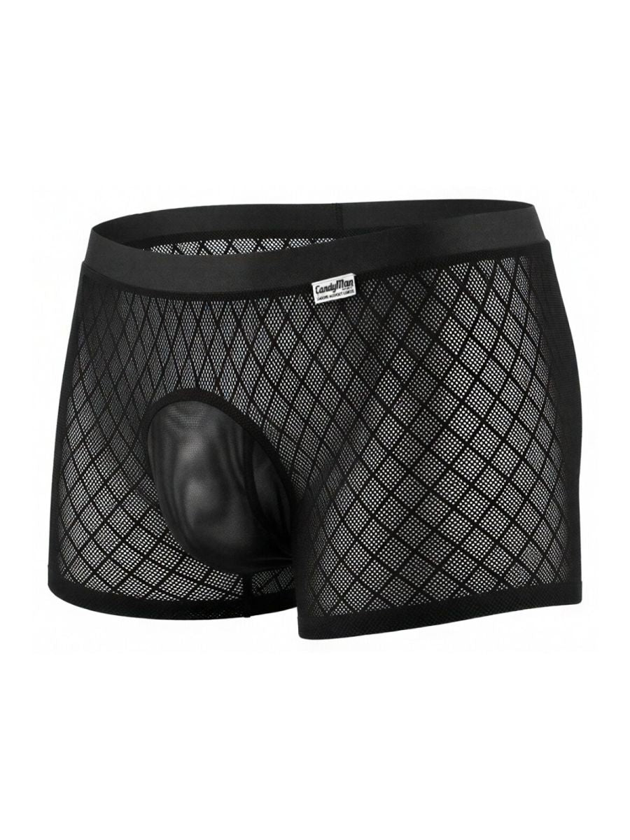 CandyMan Sheer Geometric Mesh Boxer Briefs - Black