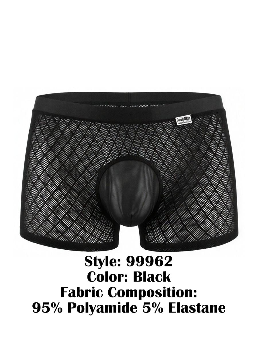 CandyMan Sheer Geometric Mesh Boxer Briefs - Black