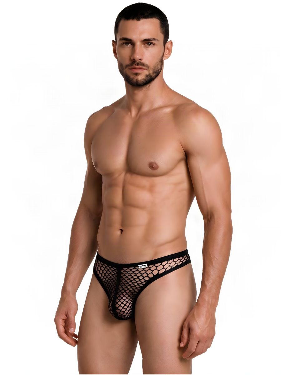 CandyMan Fishnet Breathable Thong - Black