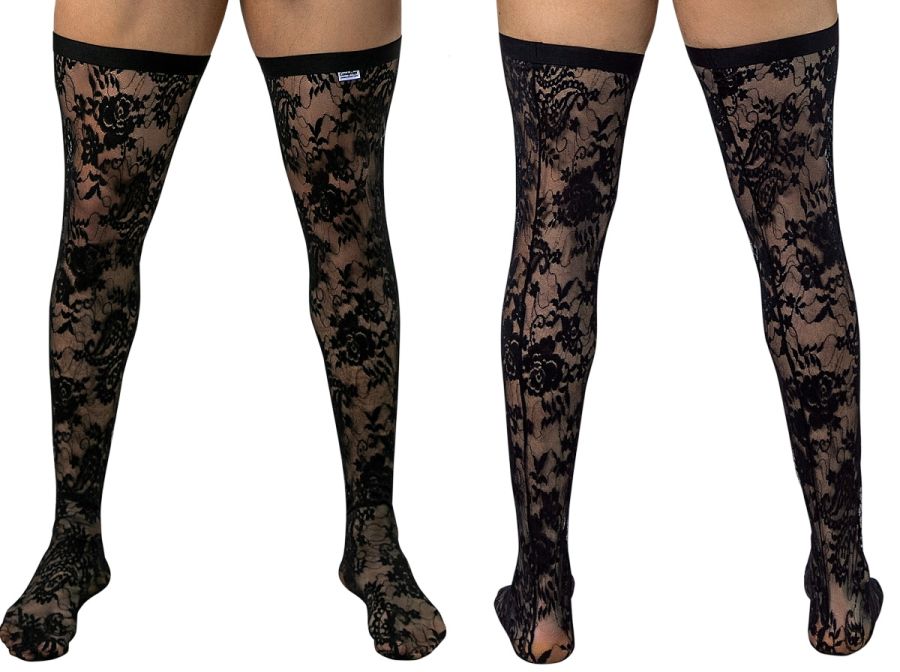 CandyMan Seductive Lace Thigh Highs - Black