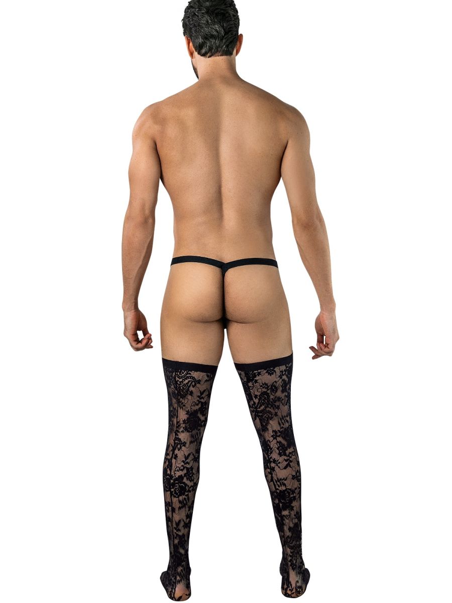 CandyMan Seductive Lace Thigh Highs - Black