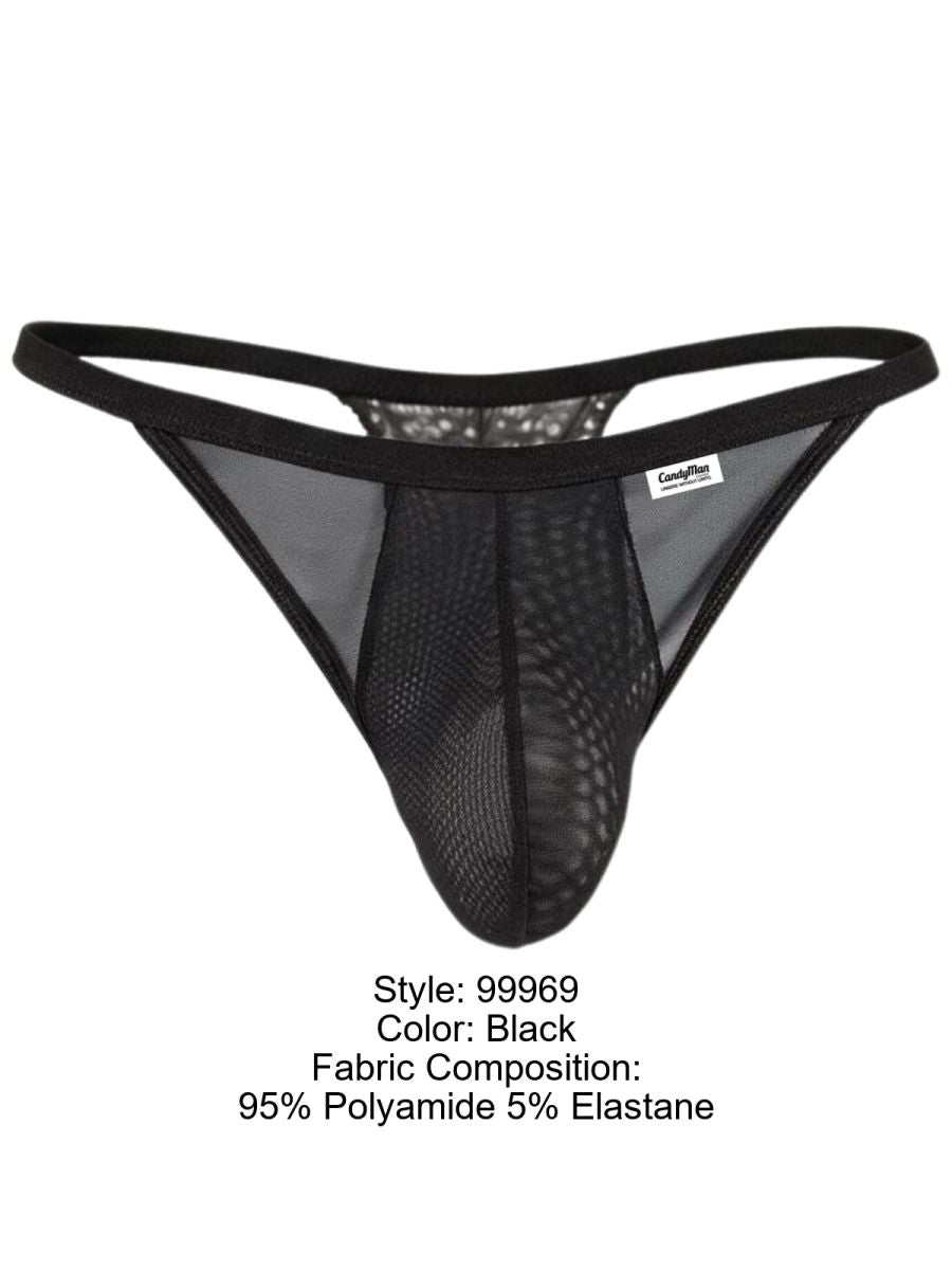 CandyMan 99969 Men's Underwear Mesh Lace Seductive Thongs Color Black