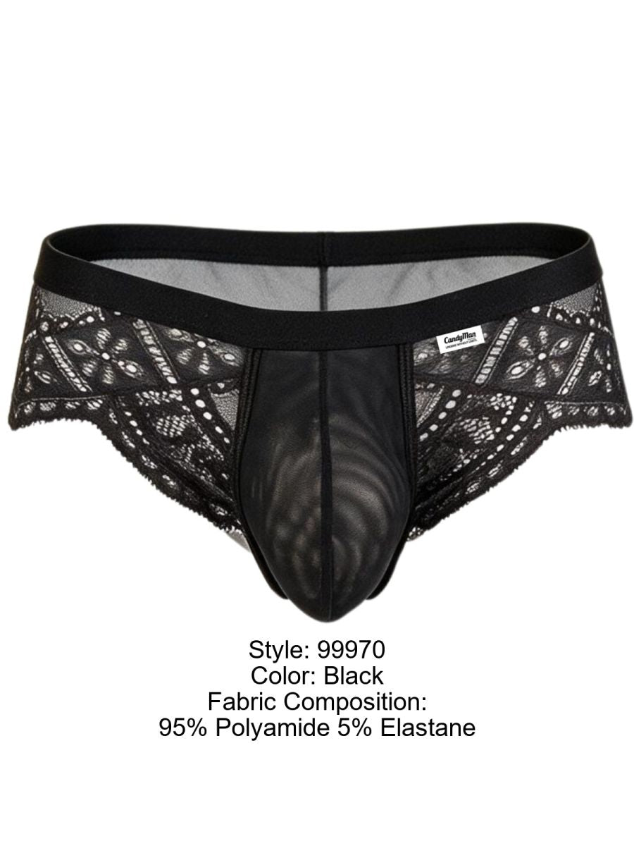 CandyMan 99970 Men's Underwear Seductive Mesh Lace Briefs Color Black