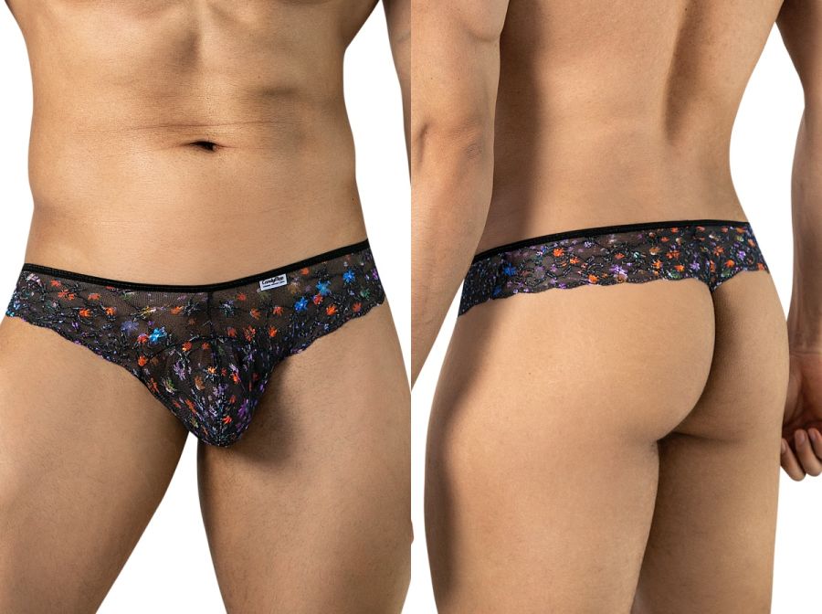 CandyMan Printed Mesh Thongs - Black