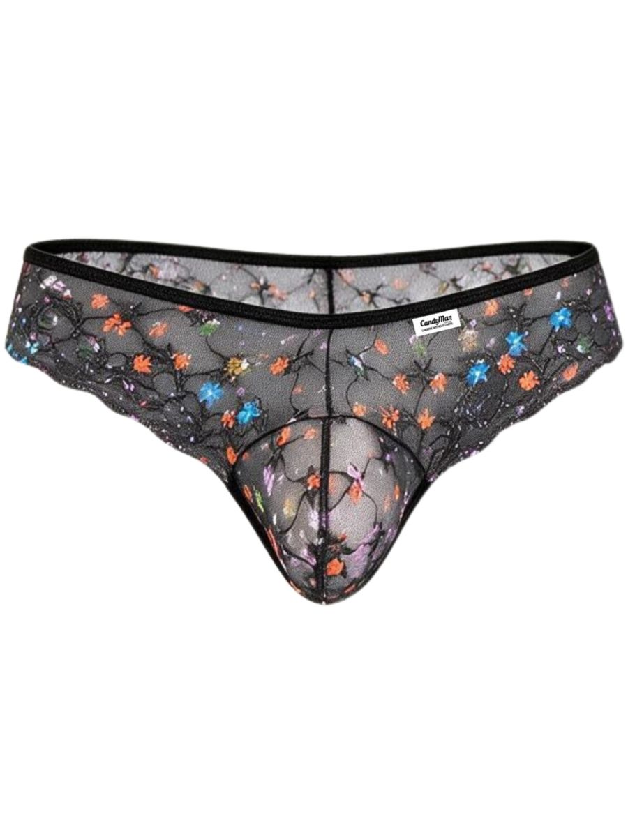 CandyMan Printed Mesh Thongs - Black