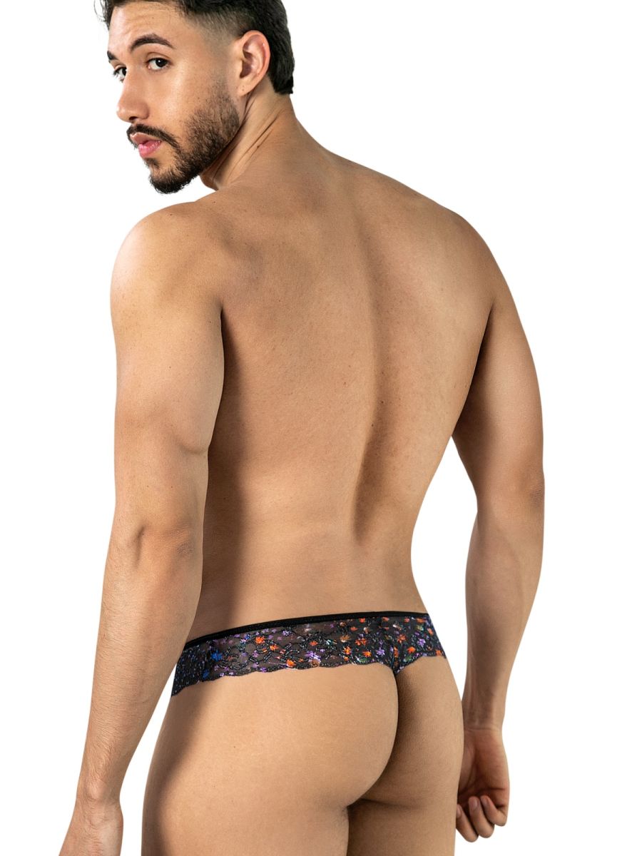 CandyMan Printed Mesh Thongs - Black