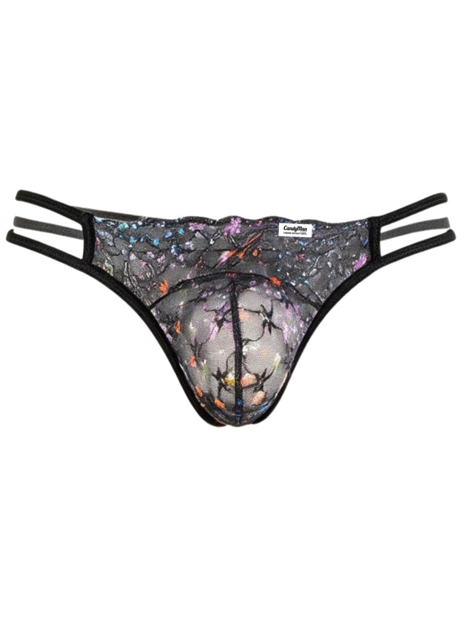 CandyMan Seductive Printed Mesh Jockstrap - Black