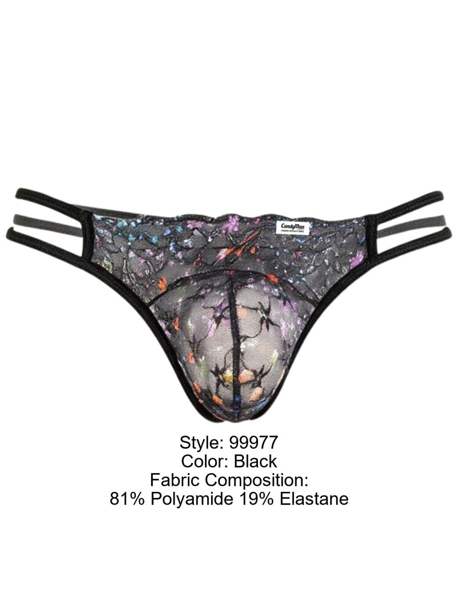 CandyMan Seductive Printed Mesh Jockstrap - Black