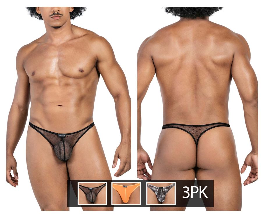 Clever Moda 3-Pack Australian Latin Thongs - Black-Orange-Black
