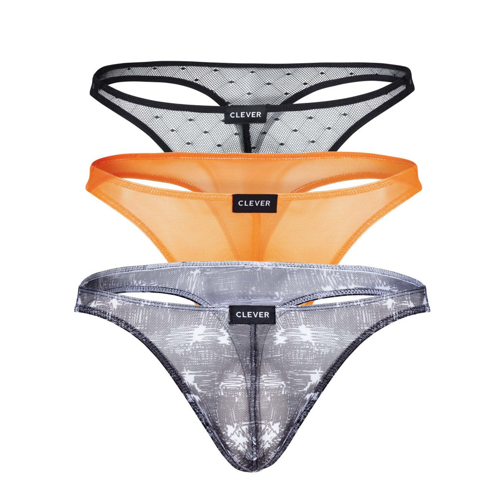 Clever Moda 3-Pack Australian Latin Thongs - Black-Orange-Black