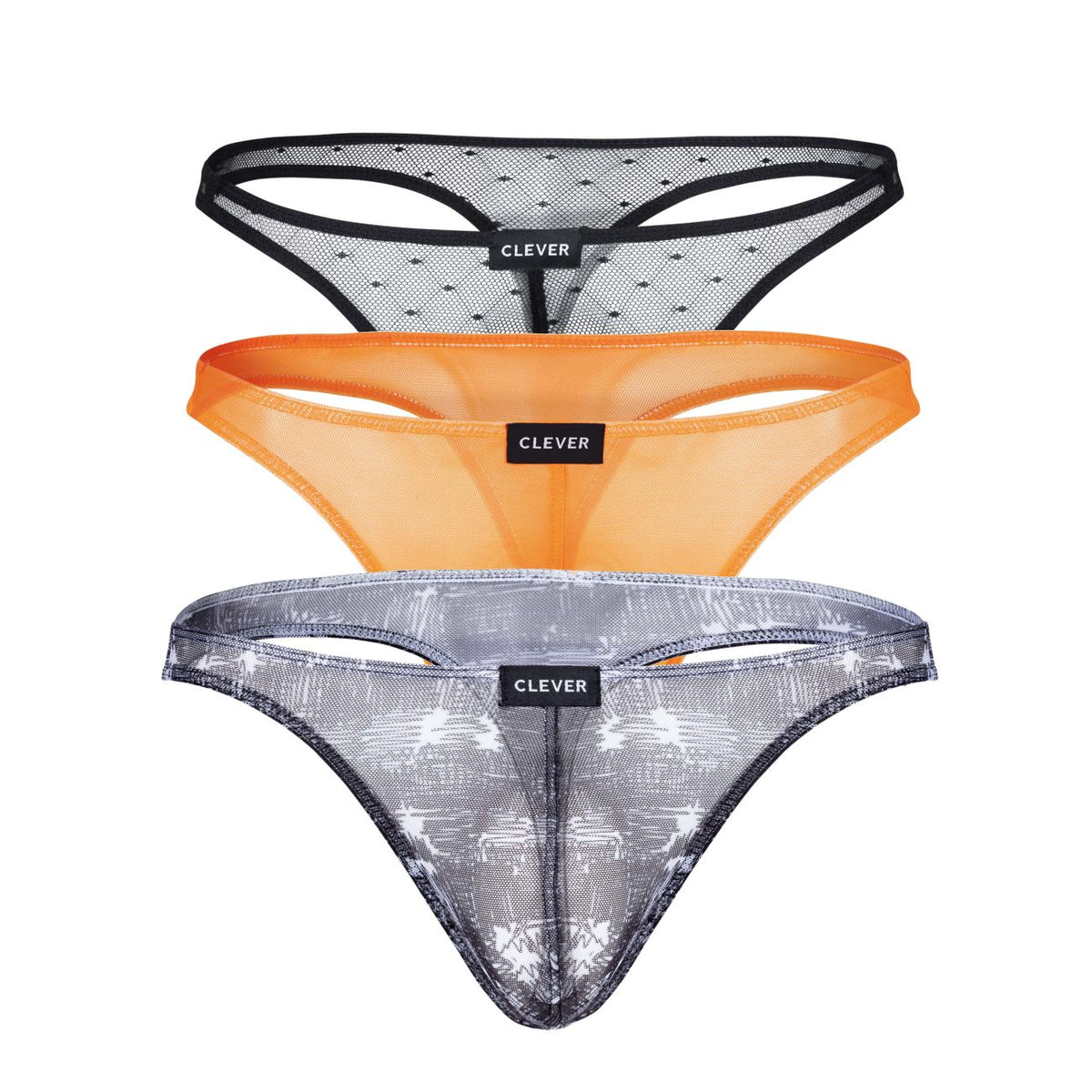 Clever Moda 3-Pack Australian Latin Thongs - Black-Orange-Black