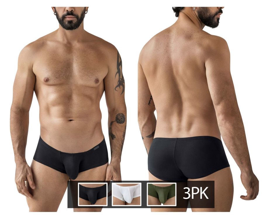 Clever Moda 3-Pack Australian Latin Trunks - Black-White-Olive