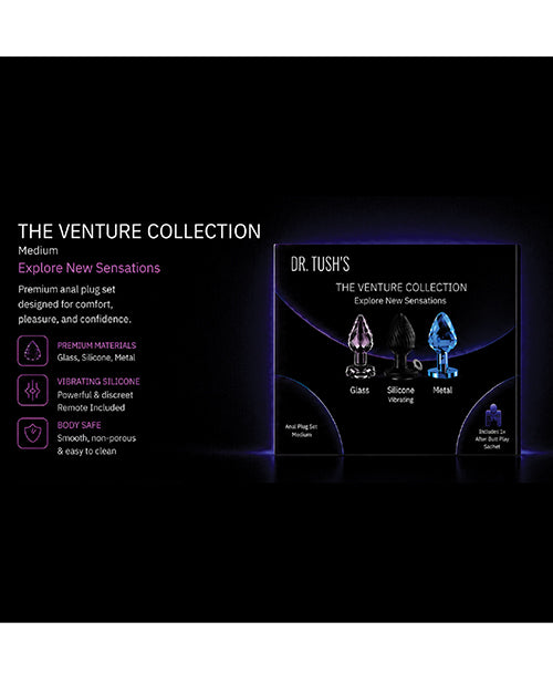 Dr. Tush's Venture Collection Anal Plug Set - Glass, Metal, Silicone - Medium