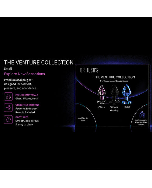 Dr. Tush's Venture Collection Anal Plug Set - Glass, Metal, Silicone - Small