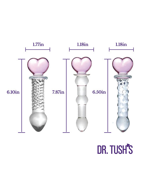 Dr. Tush's Hearts of Pleasure Collection Anal Plug Set - Glass