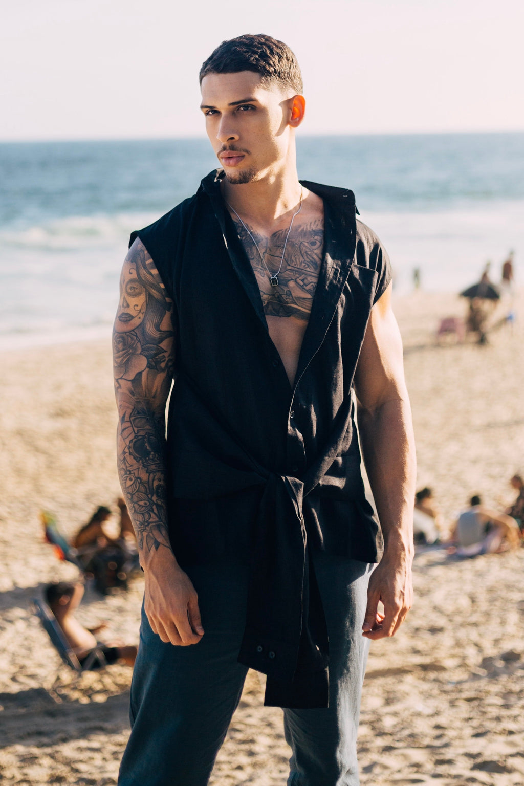 Tie Linen Sleeveless Shirt