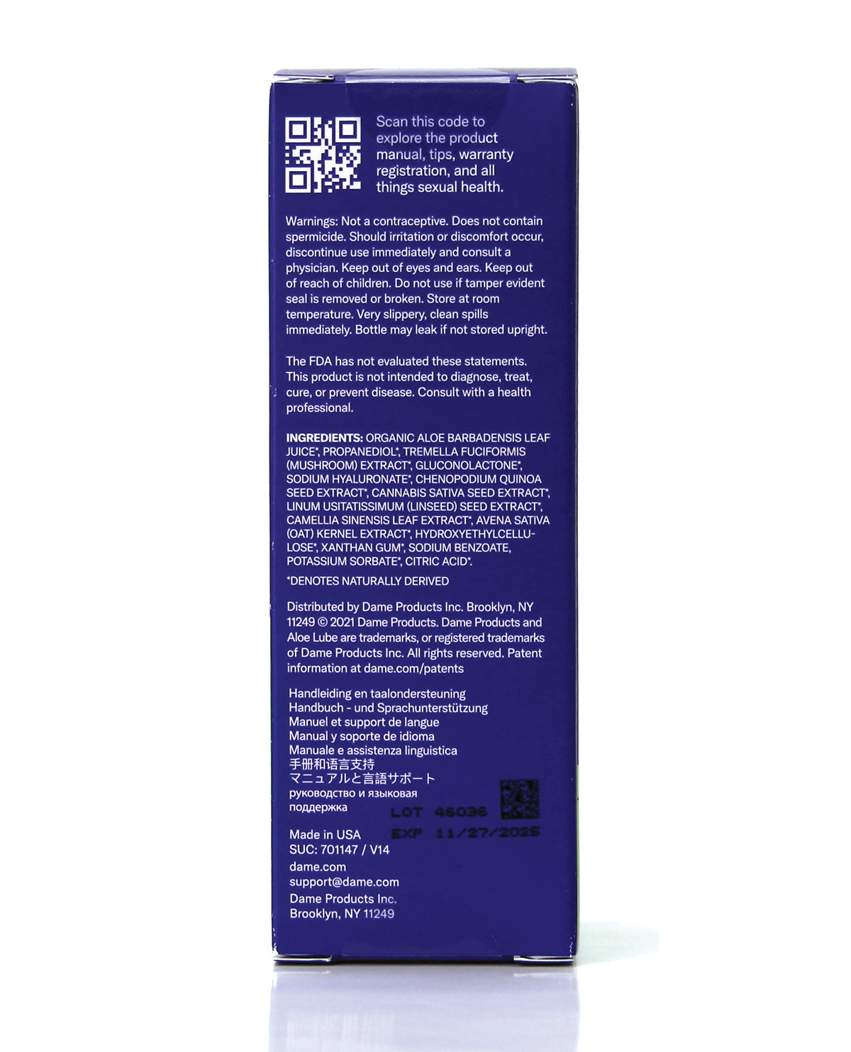 Dame Alu Organic Aloe Water-Based Lubricant - 4 oz