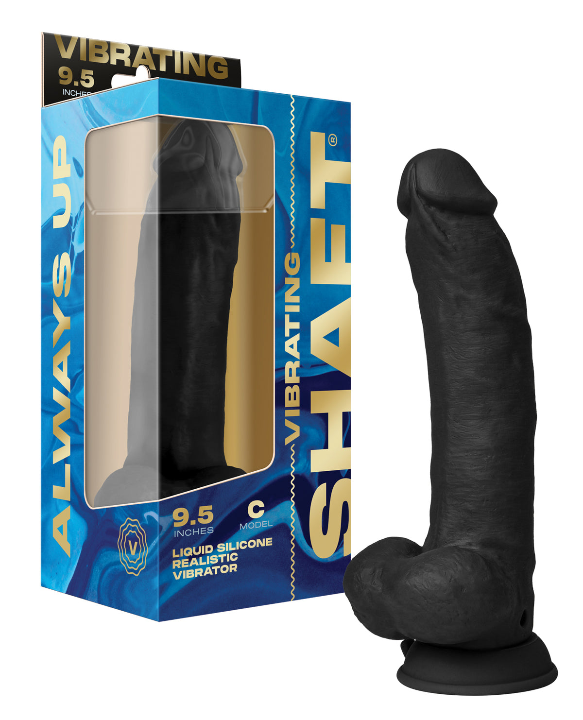 Shaft Flexskin Liquid Silicone 9.5" Vibrating Curved Dong w/Balls - Black
